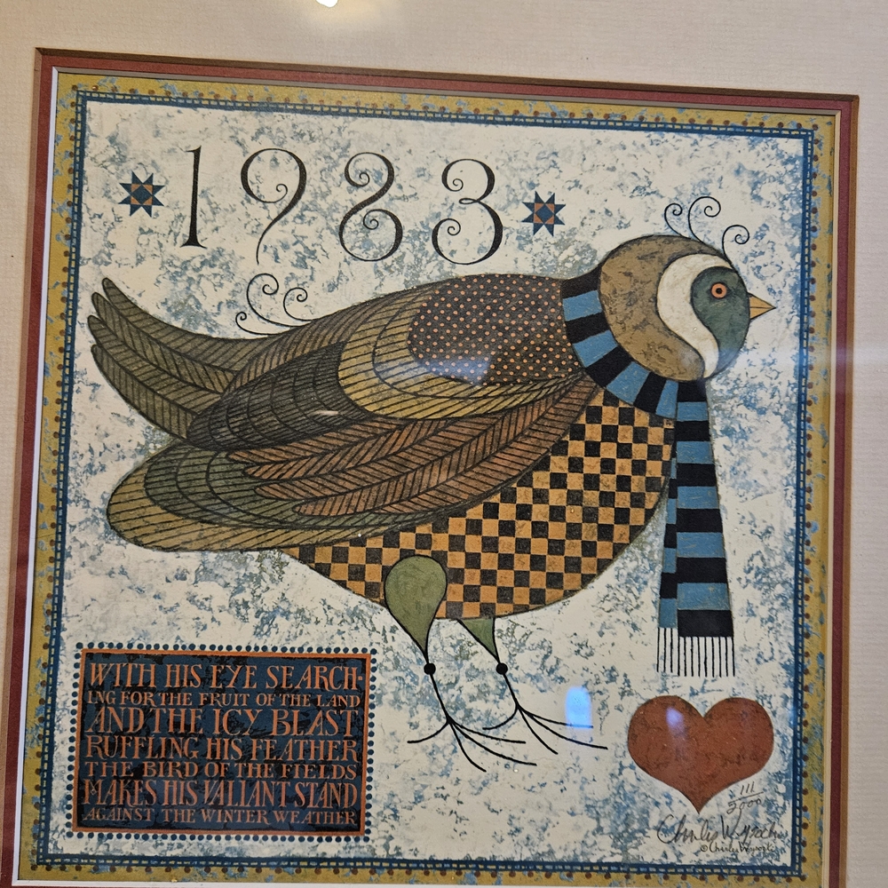 Vintage Bird Art Print hand signed by Charles Wysocki.  Limited edition 111/2000